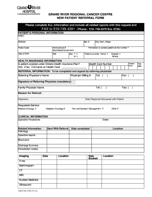 Grand River Regional Cancer Centre New Patient Referral Form