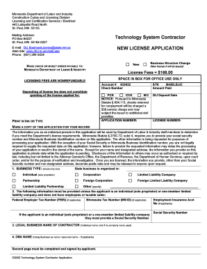 Minnesota Technology Systems Contractor License Application