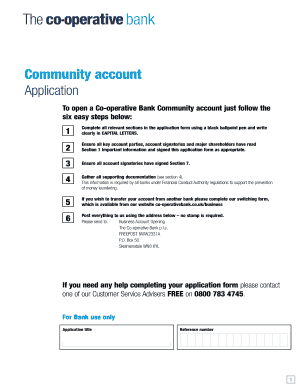 Co-operative Bank Community Account Application