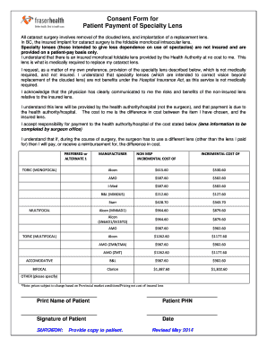 Patient Consent Form for Specialty Lens