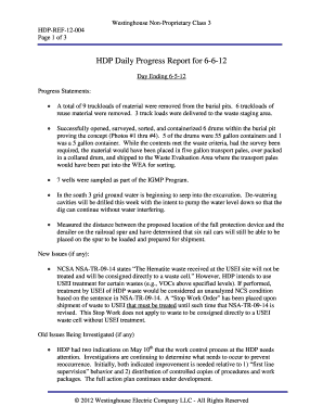 HDP Daily Progress Report for 6/6/12. - pbadupws nrc