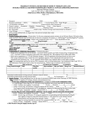 Maryland Pharmacy Invoice for Home IV Therapy
