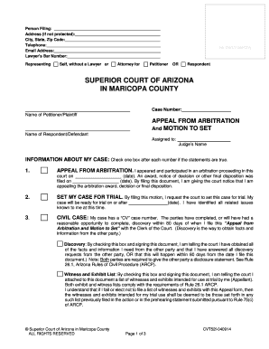 Appeal from Arbitration and Motion to Set