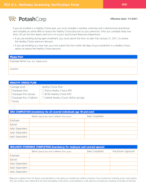 US Wellness Screening Verification Form