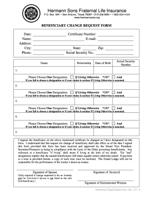 Hermann Sons Beneficiary Change Request Form