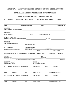 Virginia Marriage License Application