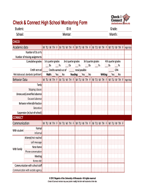 Check & Connect High School Monitoring Form