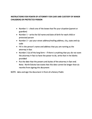 Power of Attorney for Care and Custody of Minor