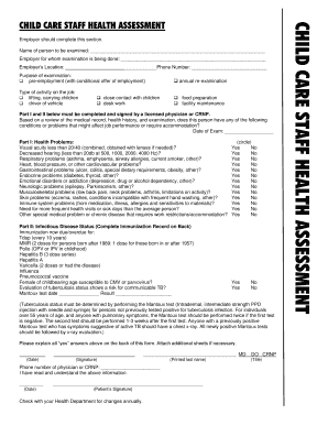 Child Care Staff Health Assessment