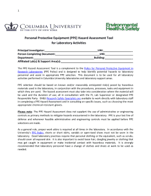 PPE Hazard Assessment Tool for Laboratory Activities