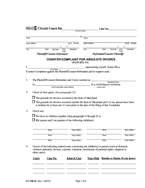 Maryland Counter-Complaint for Absolute Divorce