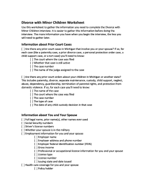 Divorce with Minor Children Worksheet