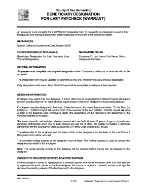 Beneficiary Designation for Last Paycheck