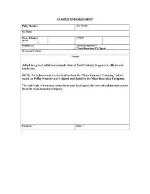 Insurance Endorsement Form