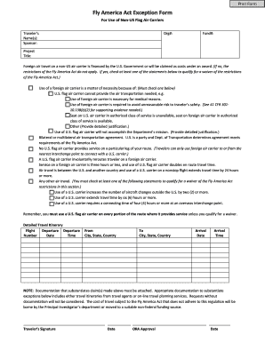 Fly America Act Exception Form