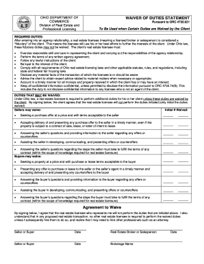 Ohio Waiver of Duties Statement