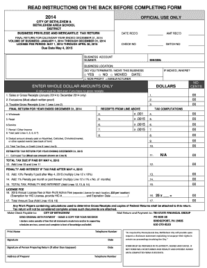 City of Bethlehem Business Privilege and Mercantile Tax Return
