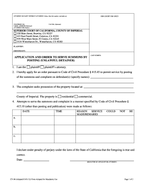 Application and Order to Serve Summons by Posting (Unlawful Detainer)