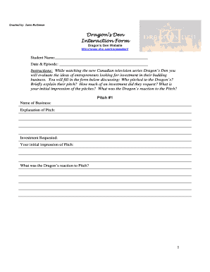 Dragon's Den Student Evaluation Form