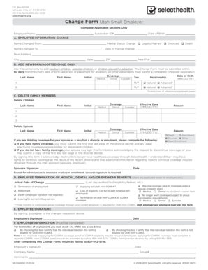 Utah Small Employer Health Insurance Change Form