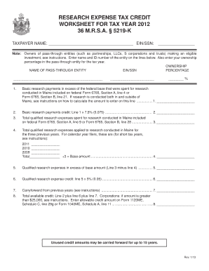 Maine Research Expense Tax Credit Worksheet