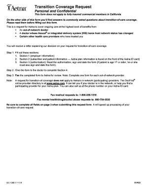 Aetna Transition-of-Care Coverage Request Form