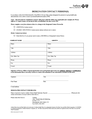 HIPAA Designated Contact Person Form