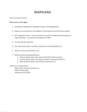 Maryland Individual Producer License Application