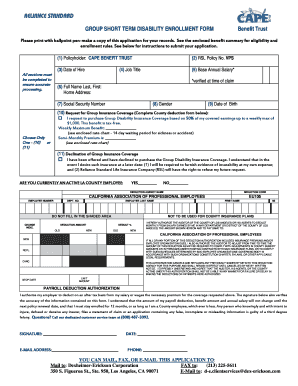 Group Short Term Disability Enrollment Form