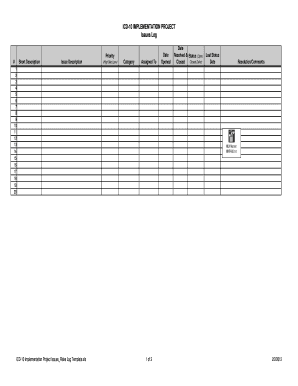 ICD-10 IMPLEMENTATION PROJECT Issues Log - publichealth nc