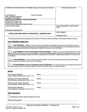Stipulation and Order to Mediation - Unlimited Civil