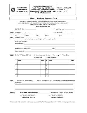LAB021 Analysis Request Form