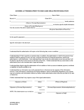 SCDHHS Authorization to Disclose Health Information