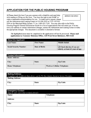 Maryland Public Housing Program Application