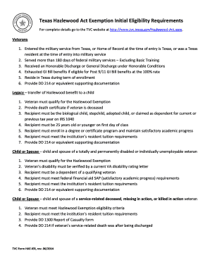 Texas Hazlewood Act Exemption Initial Eligibility Requirements