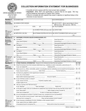 Arizona Department of Revenue Collection Information Statement for Businesses