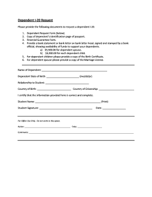 Dependent I-20 Request Form