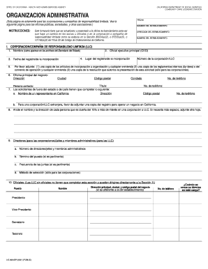 Formulario de actualización de corporación/LLC de licenciamiento de cuidado comunitario de California
