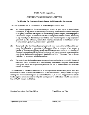 49 CFR Part 20 Lobbying Certification