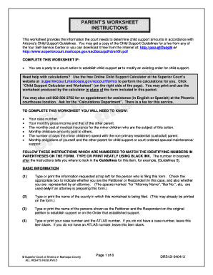 Arizona Child Support Worksheet