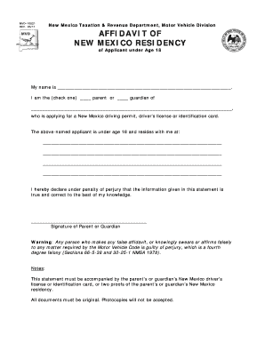 New Mexico Residency Affidavit for Minors