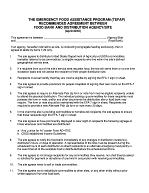 TEFAP Food Bank Distribution Agreement