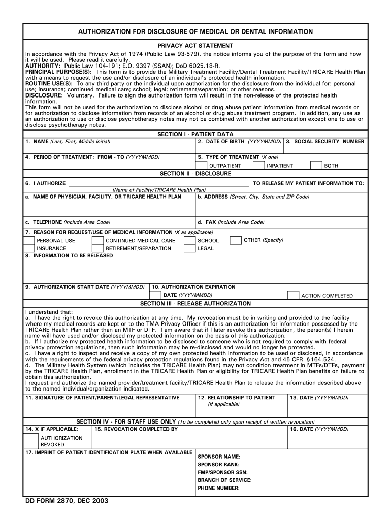Dd Form 2870 Fill Online Printable Fillable Blank PdfFiller