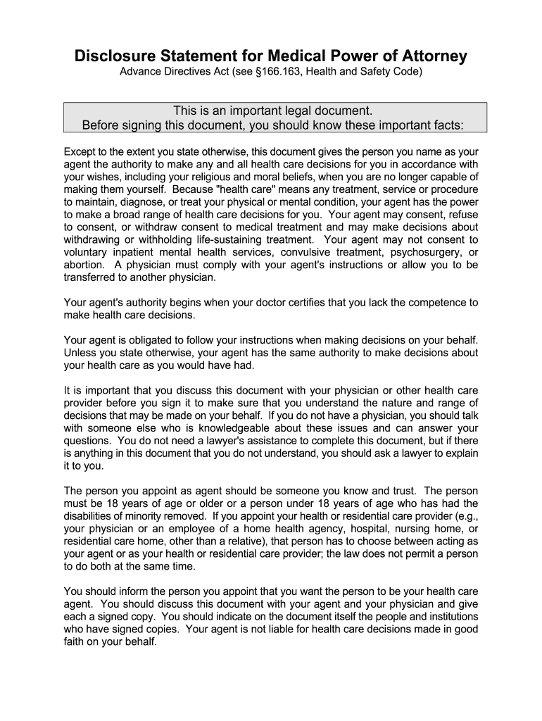 disclosure statement medical Preview on Page 1