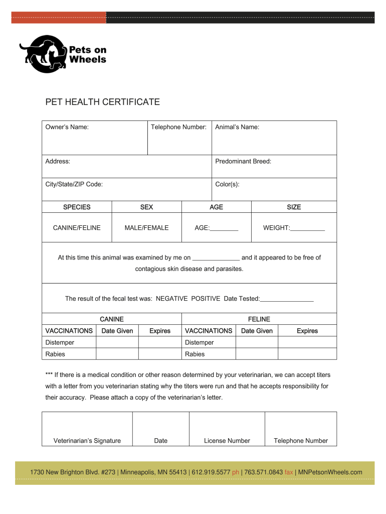 Pet Health Certificate Online - Fill Online, Printable, Fillable Intended For Dog Vaccination Certificate Template