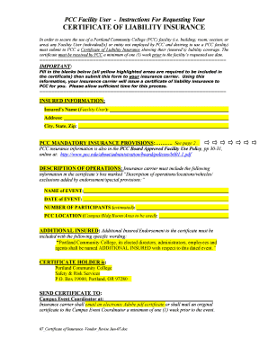 Certificate of Liability Insurance Request