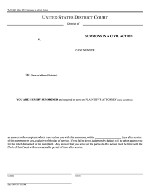 US Federal Civil Action Summons