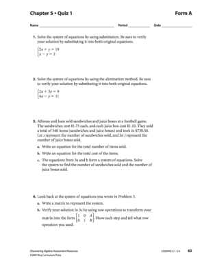 Algebra Quiz and Test Forms