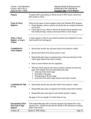 Nebraska WIC Check Register