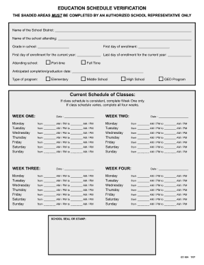 Education Schedule Verification Form